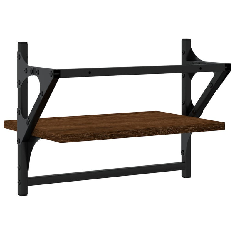 Set Of 2 Brown Oak Wall Shelves With Bars - 40X25x30 Cm - Stylish And Functional, Brown
