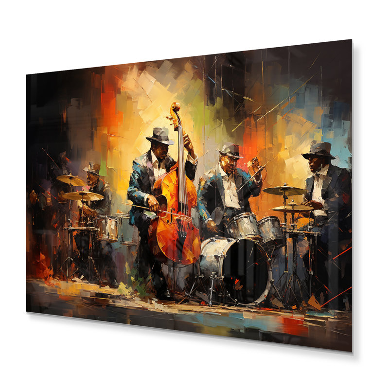 Bande de jazz jaune et orange sur impression métallique, H 12 po x l 20 po