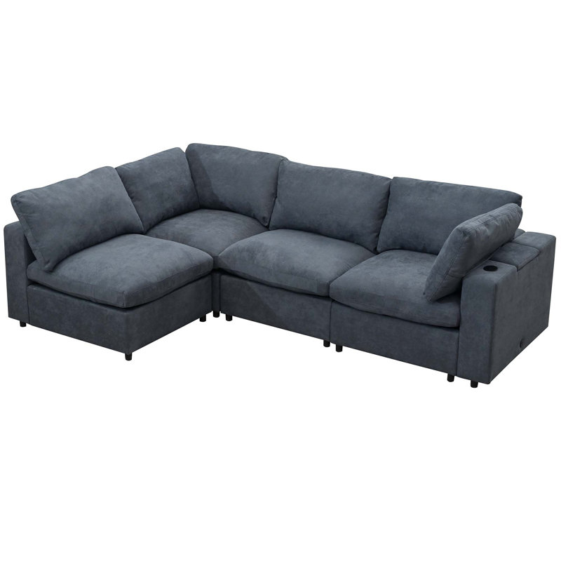 Dextin Upholstered L-Shaped Sectional Reversible, Gray Polyester