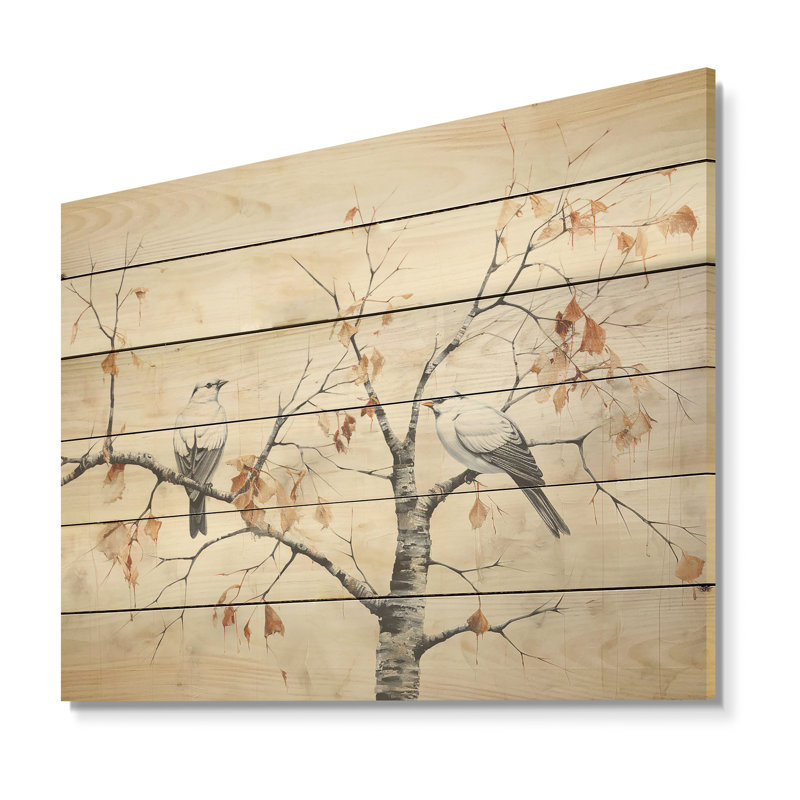 Minimalisme arbre bouleau avec oiseaux - bouleau d'arbre, art sur bois de pin naturel, H 30 po x l 40 po