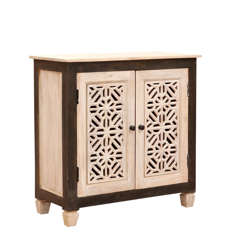 80cm Solid Wood Sideboard, Beige/Dark Brown