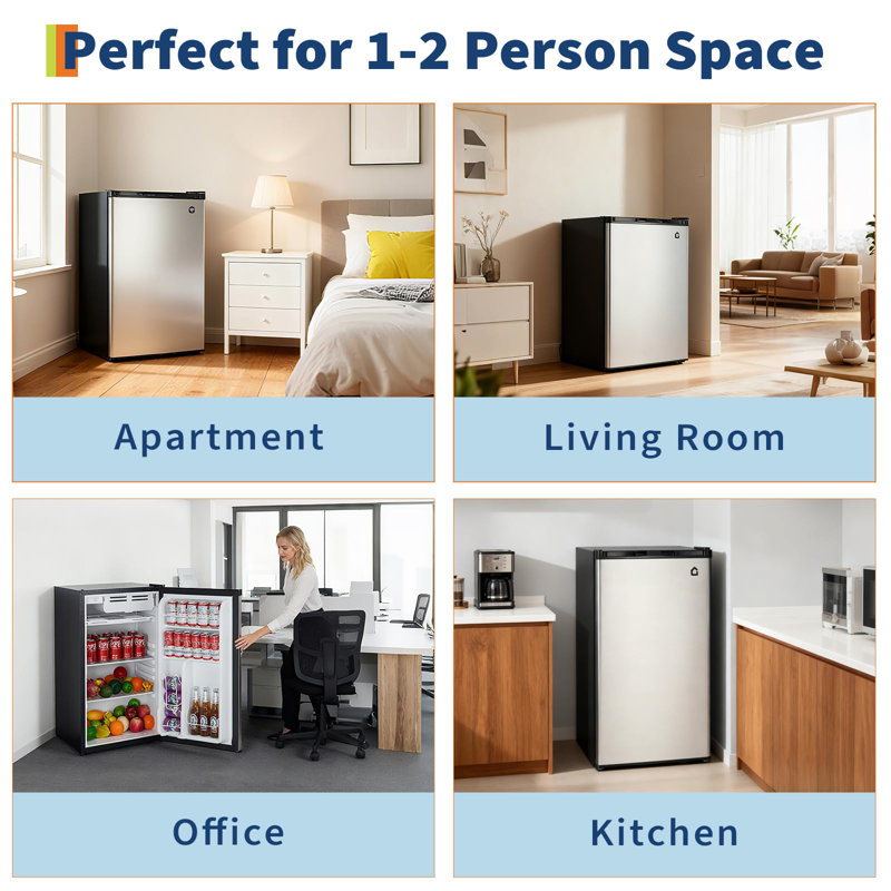 Réfrigérateur compact de 4,5 pi cu - Mini réfrigérateur avec congélateur, tablettes réglables et bac à légumes - Silencieux et écoénergétique pour le dortoir, le bureau, la chambre à coucher, la cuisine et le bar, Argent