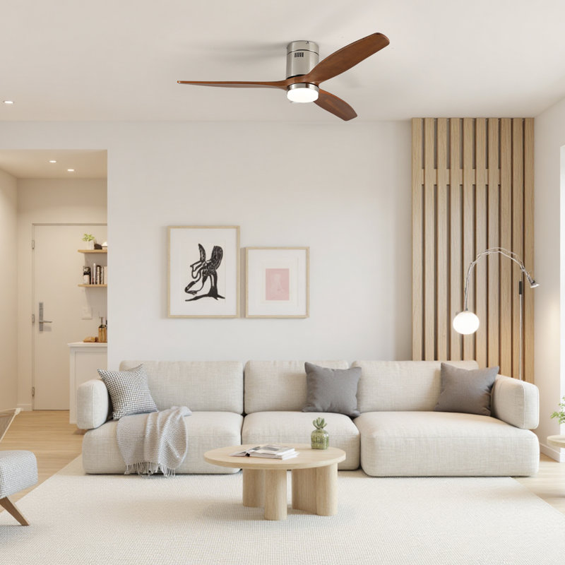 52 Inch Wood Low Profile Ceiling Fans With Lights And Remote, Modern Flush Mount Quiet Ceiling Fan For Bedroom, Reversible DC Motor For Living Room/Farmhouse/Patio/Indoor/Outdoor(Silver+Brown)