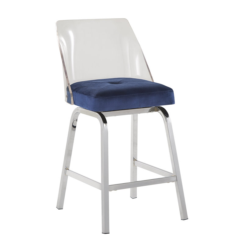Tabouret de bar et de comptoir pivotant Milica, Métal chromé, Bleu marine, Tabouret de comptoir (assise de 24 po de hauteur)