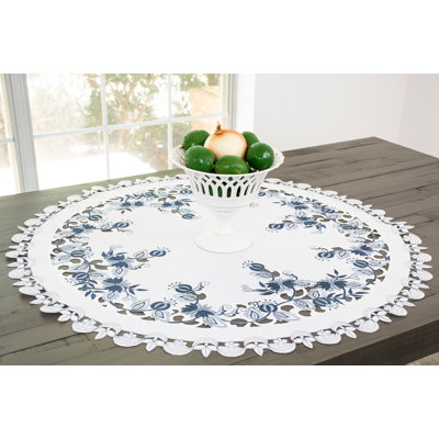 Burrier Delft Blue Onion Flower Ivory Table Topper (33" Round)