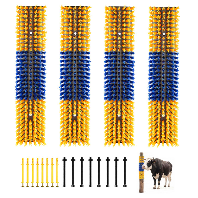 Livestock Scratching Brush, Goat Scratcher Brush Post with 16 Screws, 16.9" x 3.9" Cow Scratcher for Back Itch Relief, Massage Grooming Scratch Tool for Horse Cattle Sheep Pig, Green & Blue