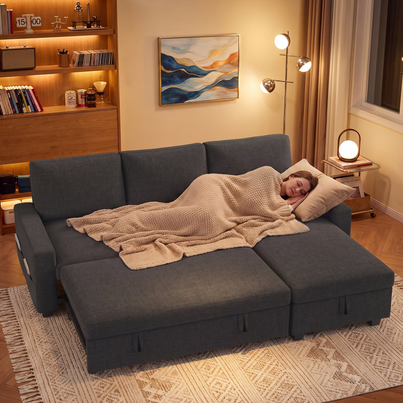 Canapé-lit convertible de 80 po avec méridienne de rangement, idéal pour le salon et la chambre d'amis., Gris foncé