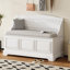 Banc à chaussures, banc de rangement pour chaussures rétro avec dispositifs de fermeture en douceur, coffre de rangement avec rangement caché et coussin pour l'entrée, le couloir, le salon (blanc)-895202743