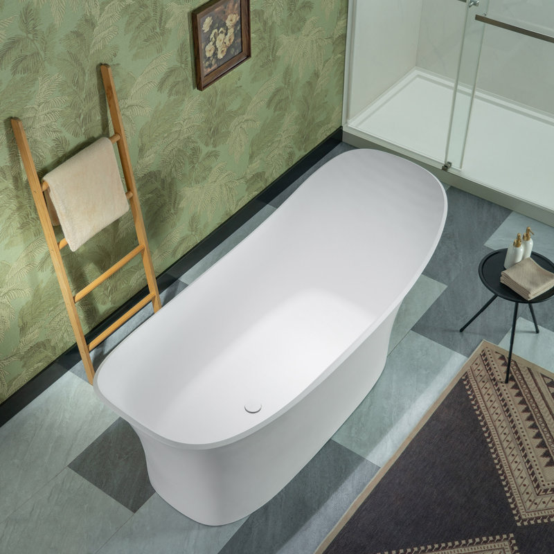 70-7/8" L x 31-1/2" W Luxury Contemporary Solid Surface Stone Resin Freestanding Bathtub in Matte White