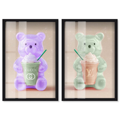 Gummy Bear Coffee Shadowbox Print Bedroom Wall Decor Set By Art Remedy, Black Frame, 16 x 24