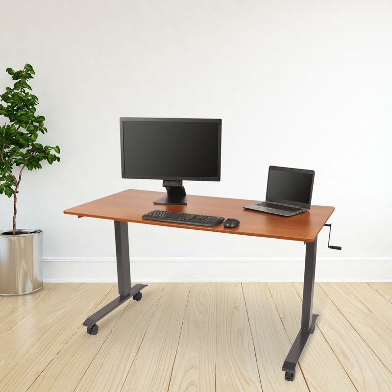 Bureau debout à hauteur ajustable Fontclair, H 32,5 po x l 59 po x P 29,5 po, Teck / gris anthracite