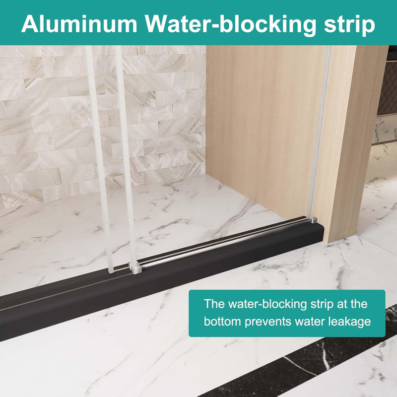 Single Sliding Shower Door 60" W X 76" H, 1/4" (6mm) Tempered Glass, Frameless Shower Doors With Square Tube Track, Explosion Proof Film & Stainless Steel Handle, Matte Black