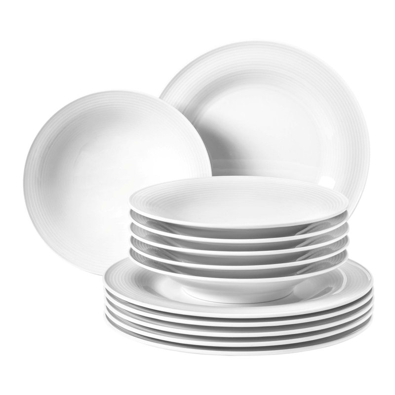 Anikah Piece Porcelain Dinnerware Set - Service for 6, White
