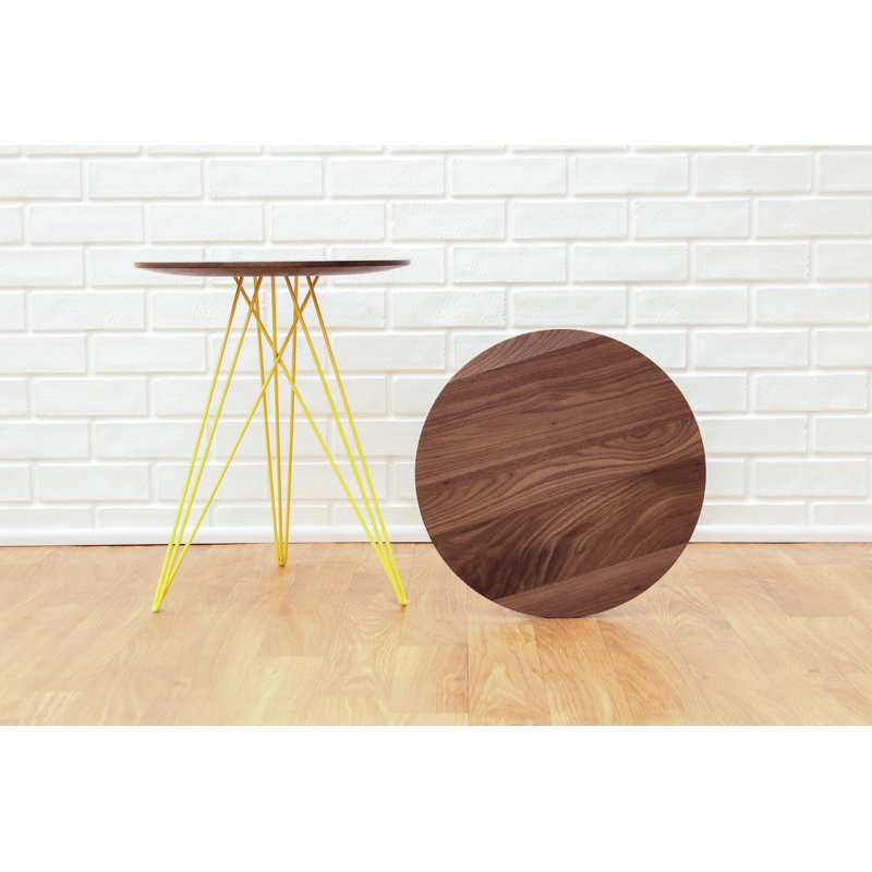 Hudson Solid Wood Top End Table, Yellow, Walnut