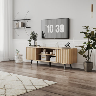 Modern TV Stand with Storage Cabinet, Wood Fashionable TV Cabinet, Entertainment Center TV Stand for TV, Living Room by George Oliver