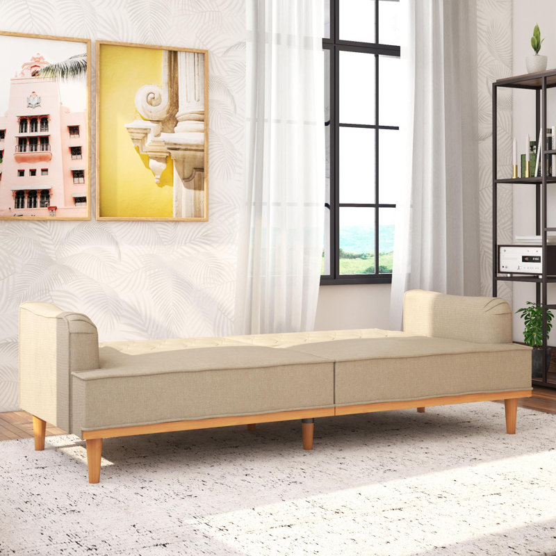 Stella 80'' Wide Convertible Sofa, Tan Polyester Blend
