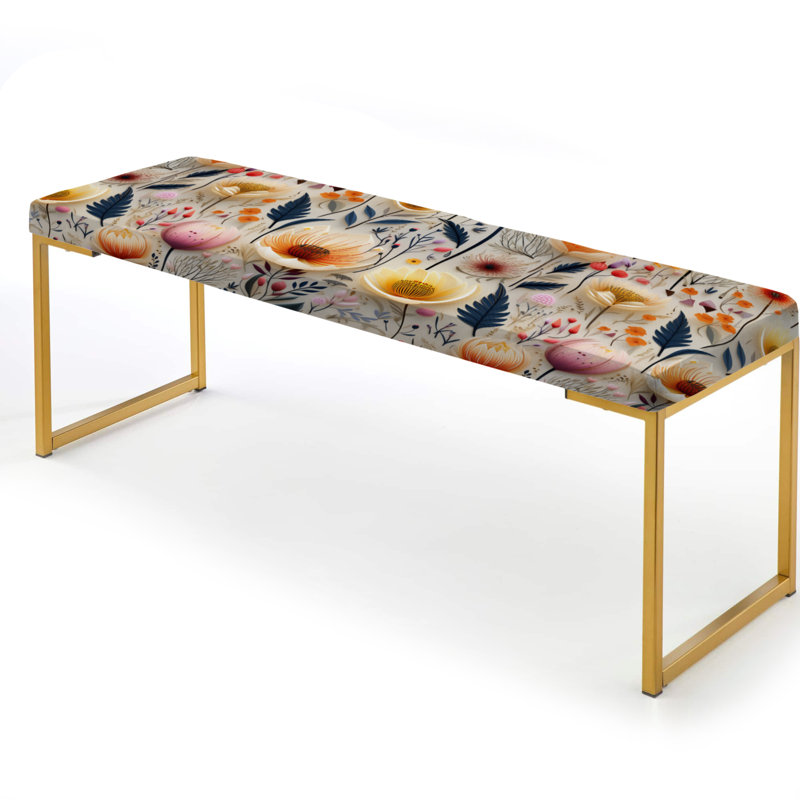 Wild Foliage Botanical Pattern - Botanical Upholstered Gold Bench