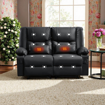 Manual Reclining Loveseat With Massage, Heating, And Storage Features, PU Leather Upholstery