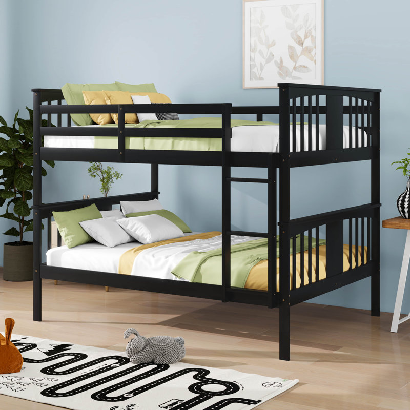 Full Over Full Bunk Bed With Ladder For Bedroom, Convertible To 2 Platform Bedframe, Guest Room Furniture, Espresso