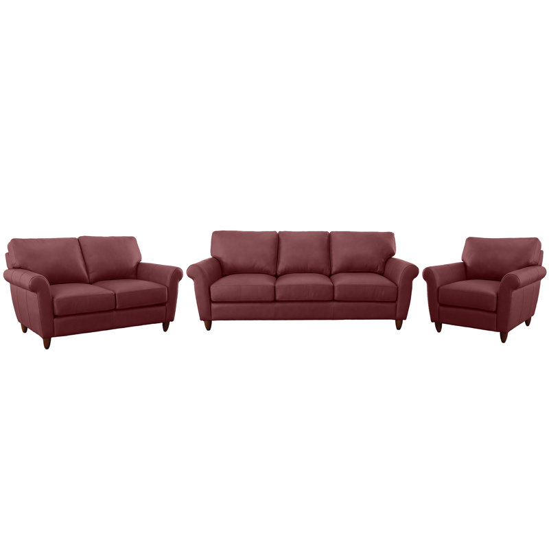 Ensemble de canapé, causeuse et chaise en cuir 100% grain de coton Cherish, Rouge vin