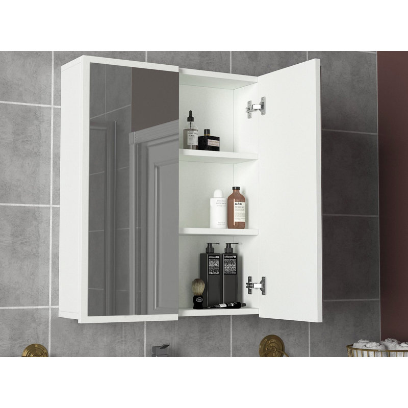 Modern Bathroom Cabinet, White, 23.6 x 30.6 x 6.7 inches | 100% Melamine Coated Particle Board, Thickness: 0.7 inches | Multiple Shelves, Wall-Mountable, Additional Storage | Elegant & Functional Design for Any Bathroom