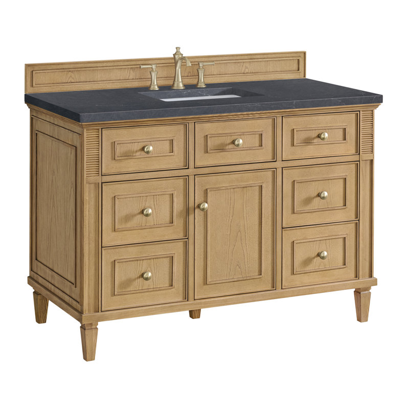 Lorelai 48'' Single Bathroom Vanity with Top, Light Natural Oak, Charcoal Soapstone Quartz, 8" Widespread