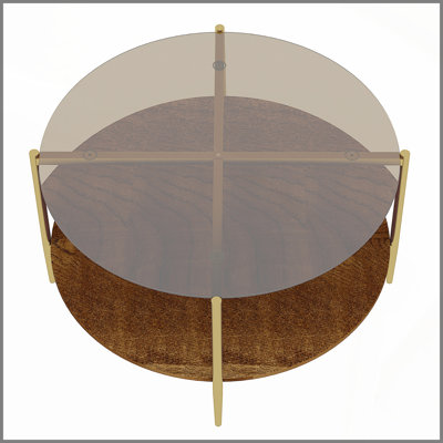 Modern Gold Round Double-Layer Coffee Table + Tempered Glass + Storage & Decoration + 32.28-Inch Diameter + Gold Color