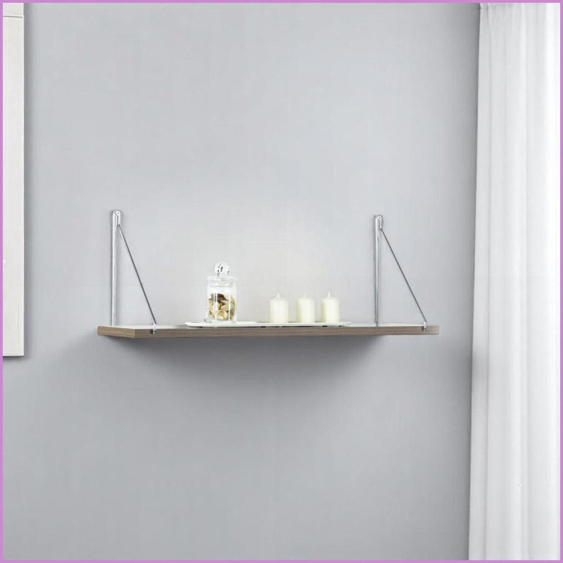 Tablette murale Tablette murale moderne simple avec supports chromés | Blanc | Bois massif