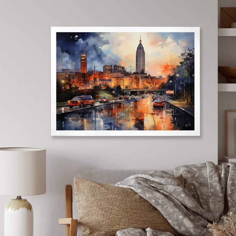 Atlanta Harmony At Night sur impression sur toile, Cadre photo blanc, H 16 po x l 32 po x P 1 po