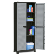 Plastic storage shelves and cabinets