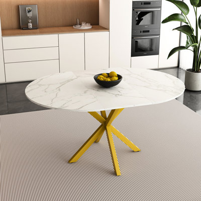 Table de salle à manger élégante et moderne, base en X en acier au carbone, plateau de table en marbre veiné, longueur réglable, idéale pour les cuisines, table blanche et en fer avec pales extensibles, support, surface, s'intègre parfaitement