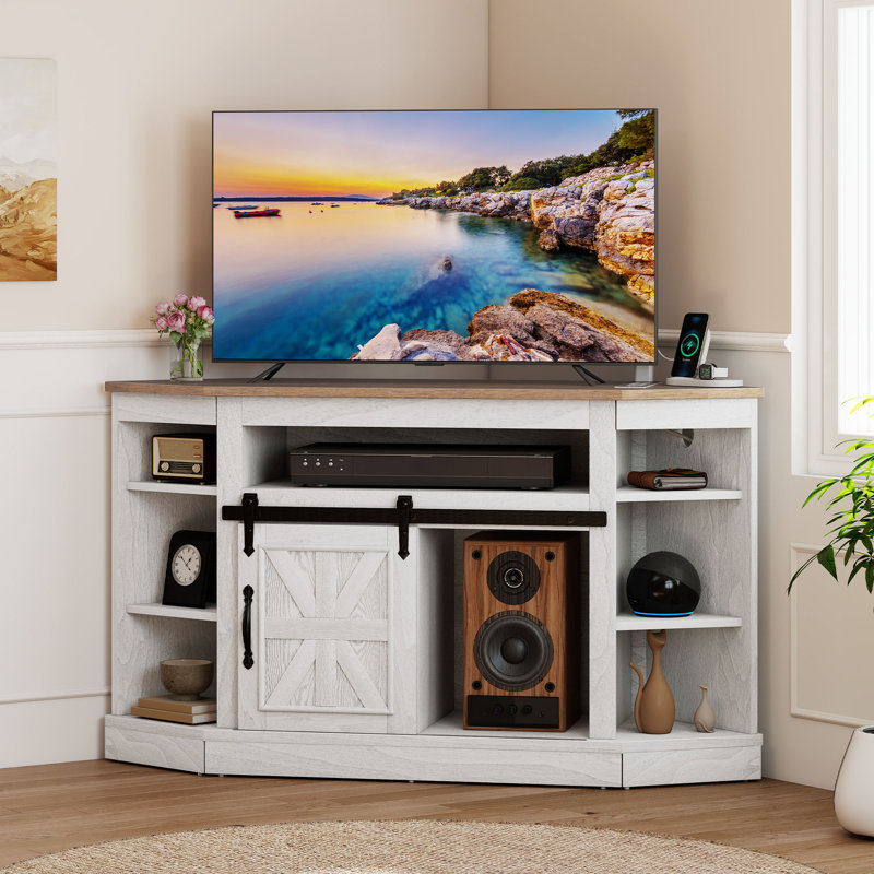  Meuble télé d'angle 47,2 po avec prise de courant, Oak/White