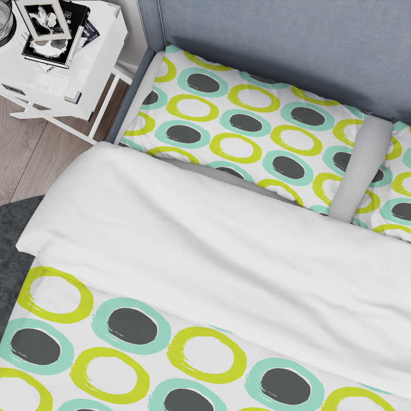 Blue and Green Circle Pattern - Abstract Duvet Cover Set - Microfiber Polyester, Twin Duvet Cover + 1 Standard Sham