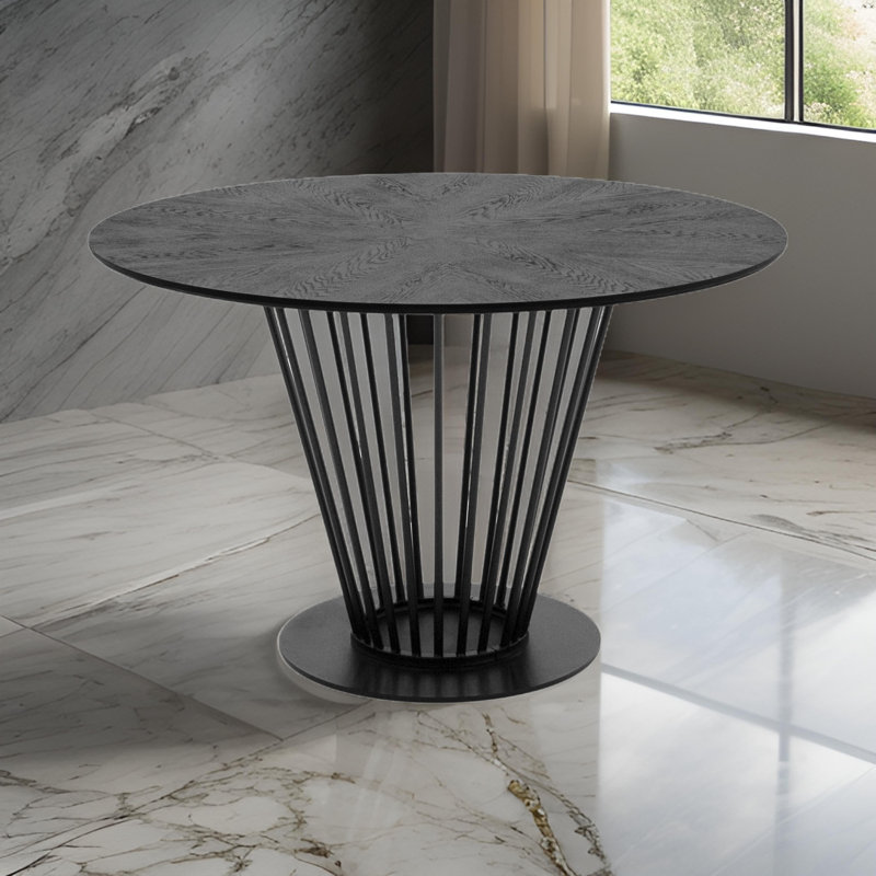 Table de salle à manger 47 po, plateau rond, base en métal noir moderne