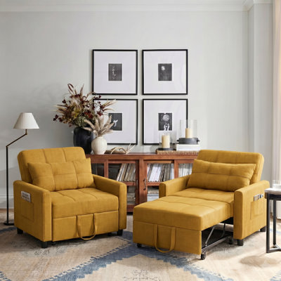 3-In-1 Convertible Accent Chair , Pull-Out Upholstered Sleeper Sofa Bed With Accent Pillow