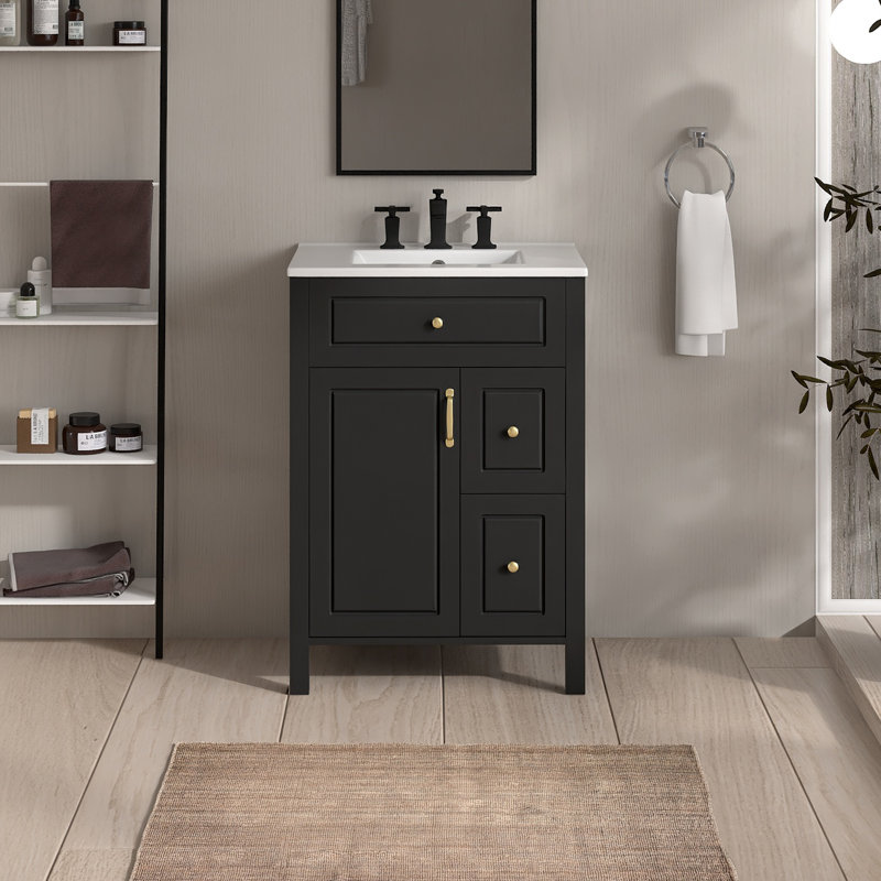 Meuble-lavabo simple 24 po avec comptoir en céramique 24 po, Noir