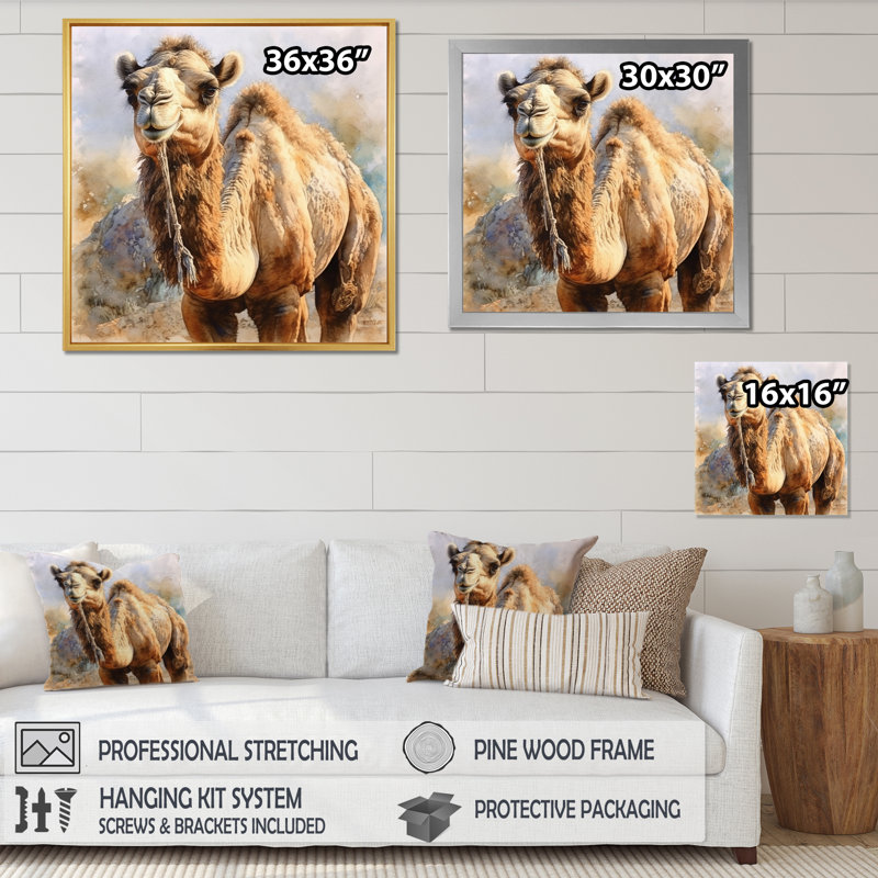 Camel désert Nomad IV - animaux, reproduction d'art sur toile, Cadre simple noir, H 36 po x l 36 po x P 1,5 po