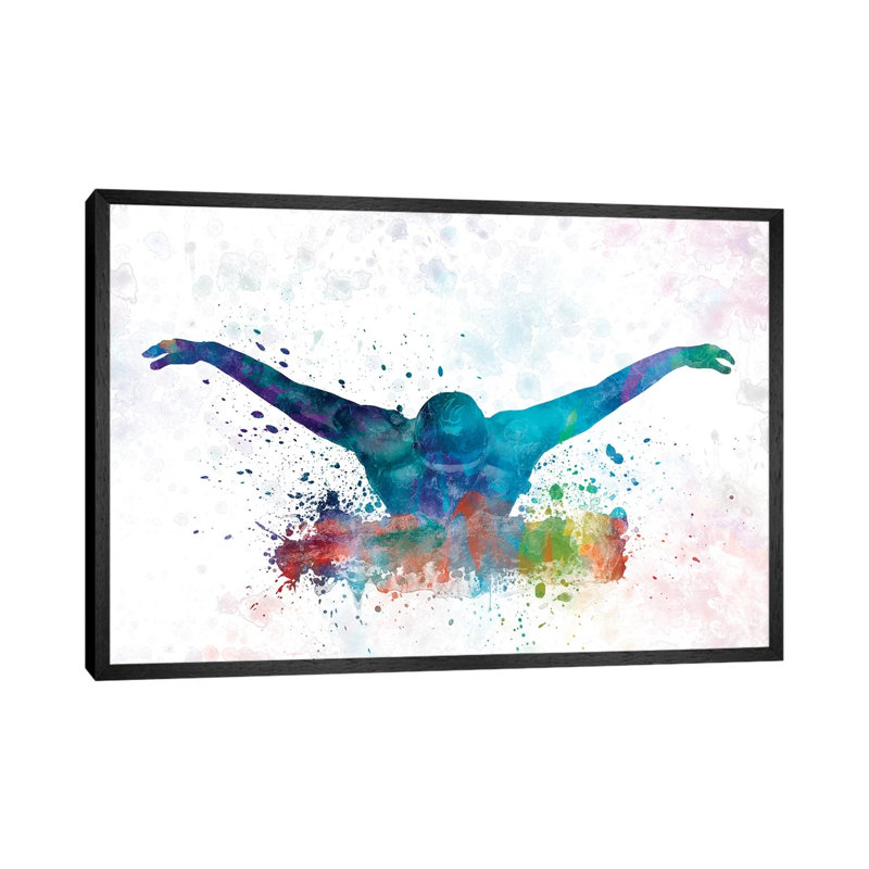 Swimming Silhouette II by Paul Rommer - Painting on Canvas, Black Framed, 101.6 cm H x 66.04 cm W