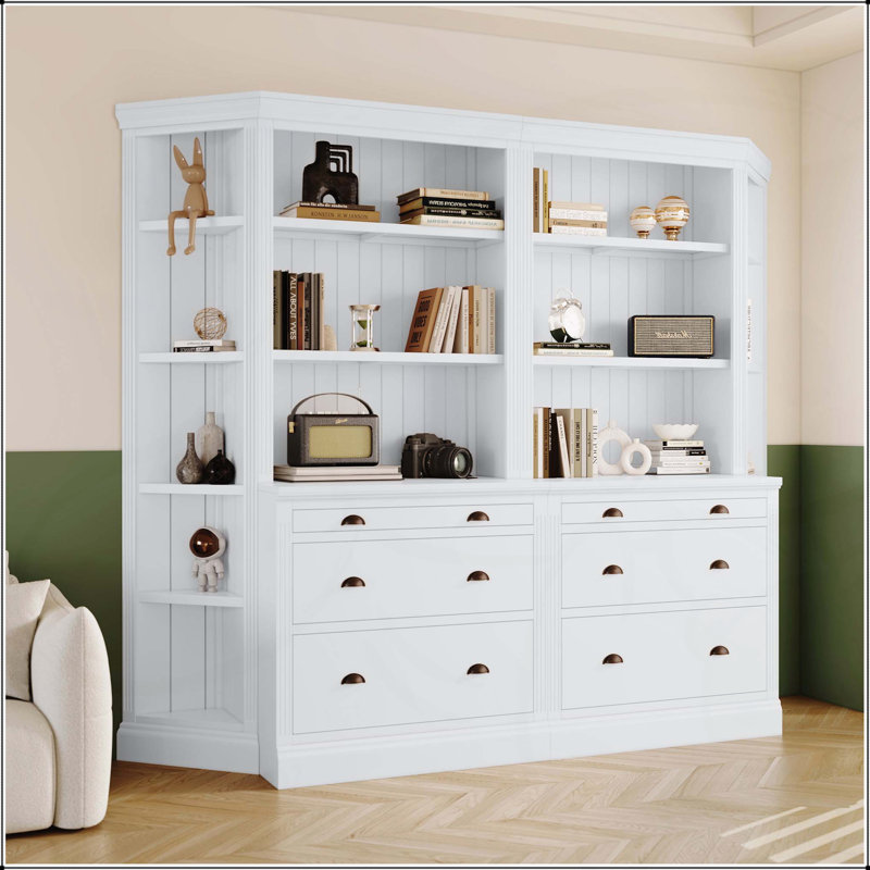Versatile Two Bookshelf Suite with LED Lighting and Multiple Storage Options for Various Rooms