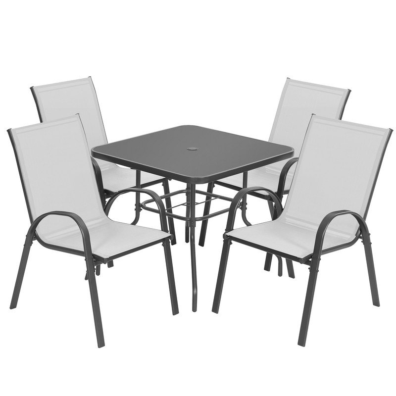 5-Piece Outdoor Dining Set, Textilene Stackable Chairs and Umbrella Hole