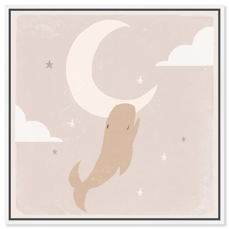 To the Moon - Peinture sur toile, H 20 po x l 20 po, Toile blanche encadrée, Noir