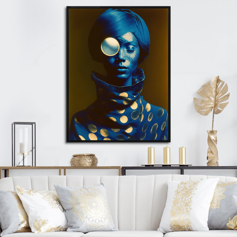 Eliades Avant Garde, modèle en or et bleu rétro VI sur toile, H 40 po x l 30 po x P 1,5 po, Cadre flottant noir
