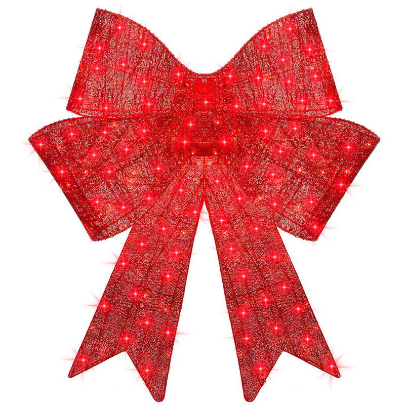 48'' Red LED Pre-Lit Outdoor Christmas Bow with Metal Frame