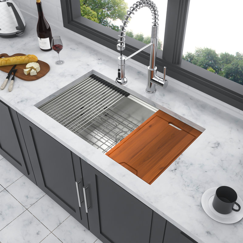 30" Undermount Kitchen Sink - 30*19*9 Inch Kitchen Sink Undermount Single Bowl 16 Gauge Stainless Steel Ledge Workstation Kitchen Sinks