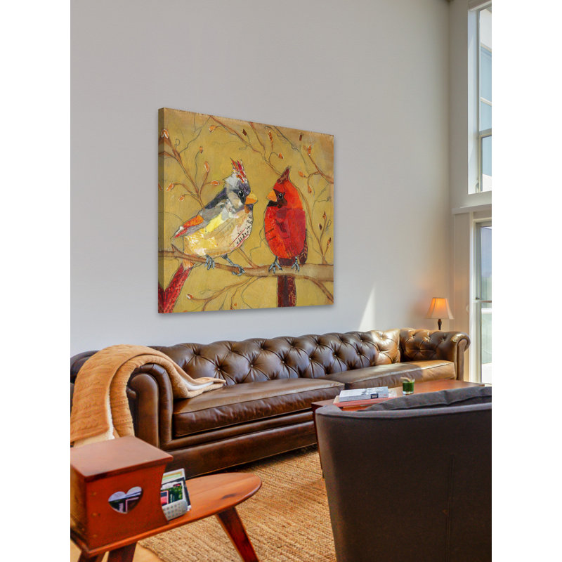 Contemporary Yellow and Red Cardinal Canvas Print with Wood Frame