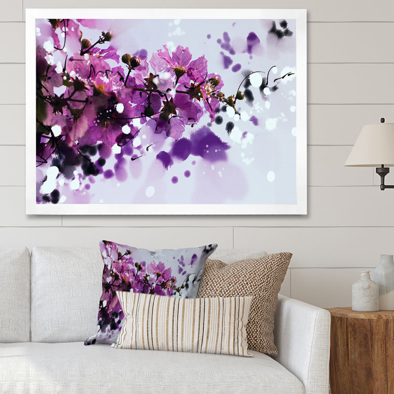 Fleurs mauves III - art mural traditionnel sur toile, H 8 po x l 12 po x P 1 po, Cadre photo blanc