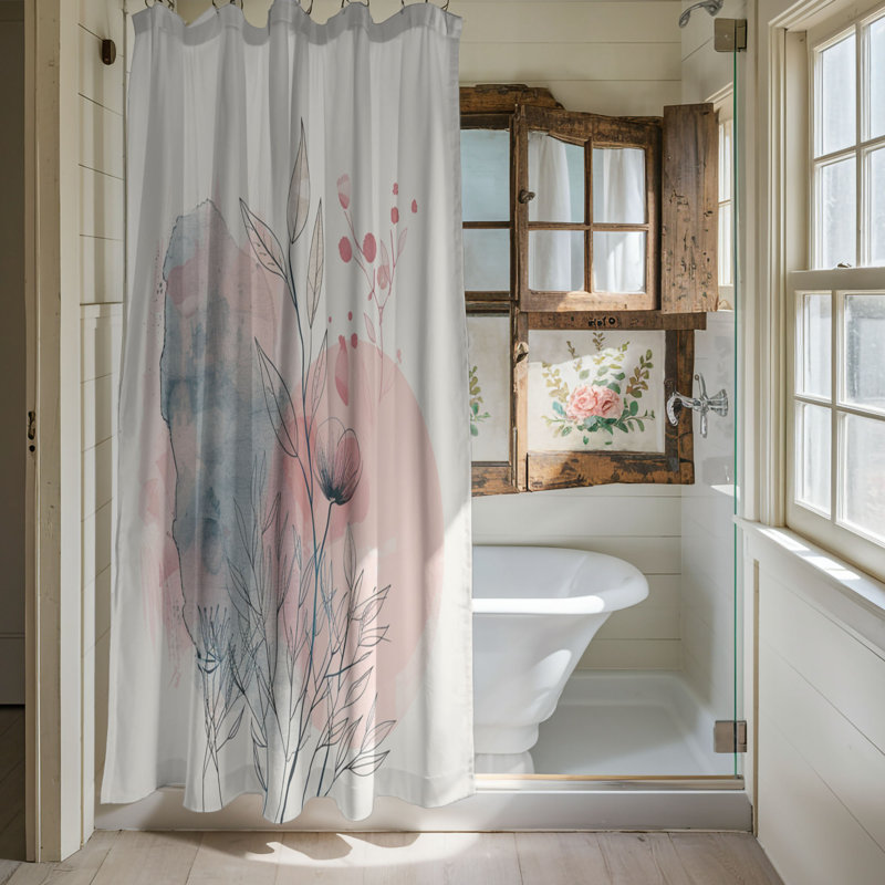 Rideau de douche standard rose et bleu Wabi Sabi Blooms - 1 pièce, H 74 po x l 71 po