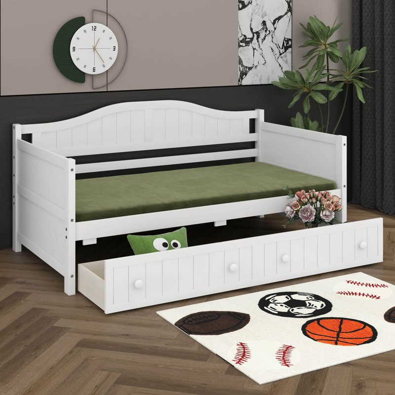 Structure de lit de jour simple avec 2 tiroirs de rangement, structure de canapé-lit, lit de jour en bois avec support à lattes de bois pour la chambre à coucher, le salon