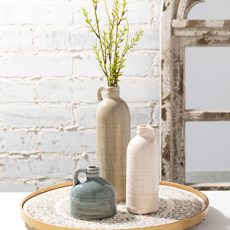 Bouteille décorative en céramique Cabell, Bleu / vert / blanc
