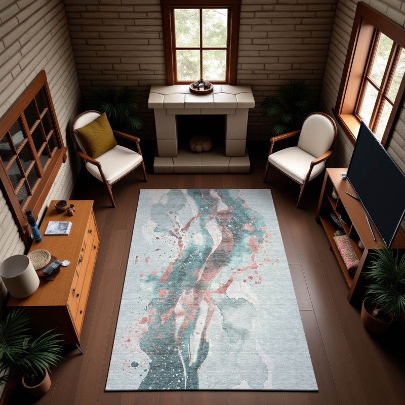 Premium Machine Washable Sykora AMF1523 Abstract Rug, Rectangle 10' x 14'